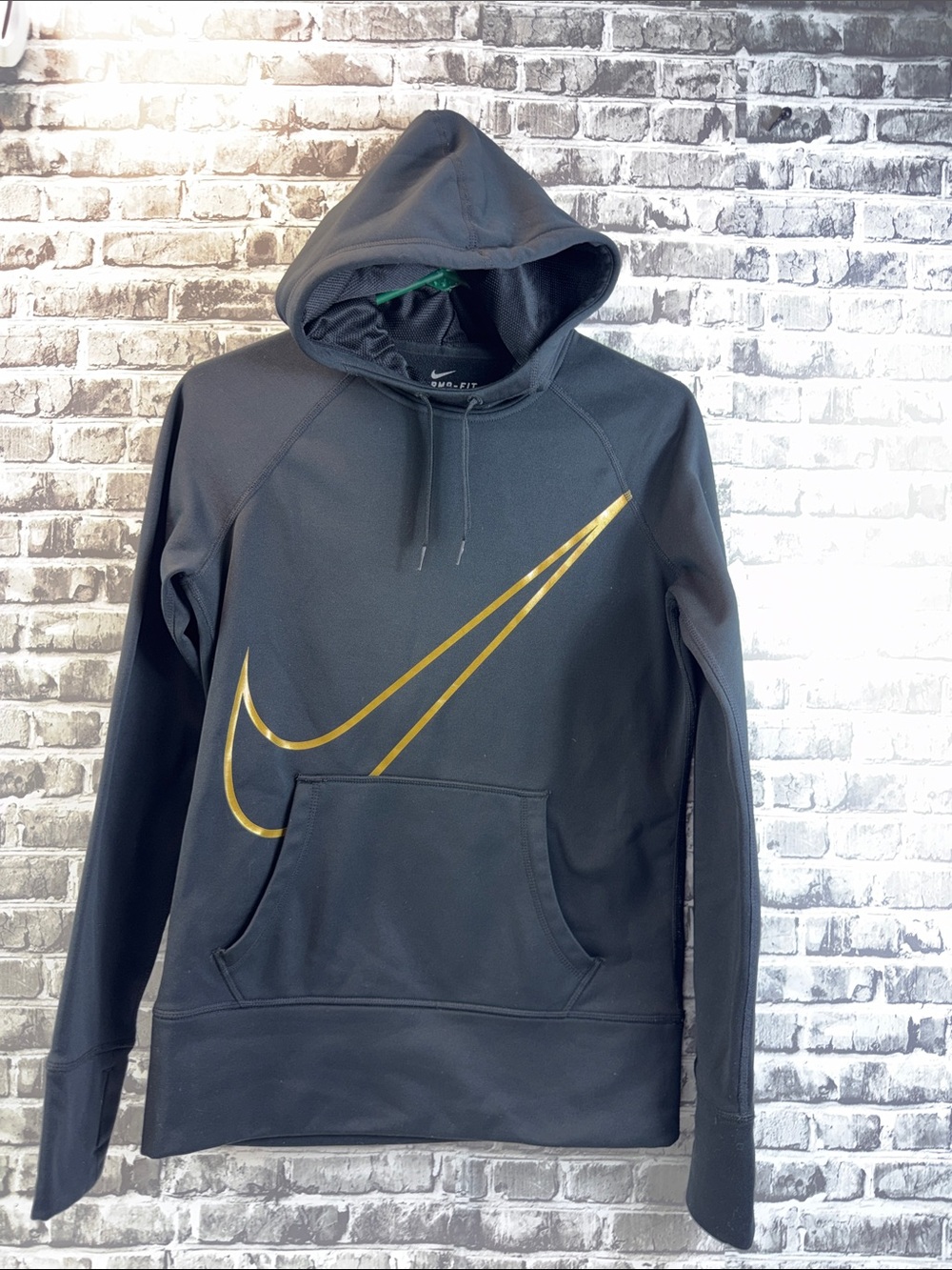 Nike Black Crewneck Hoodie with Gold Swoosh